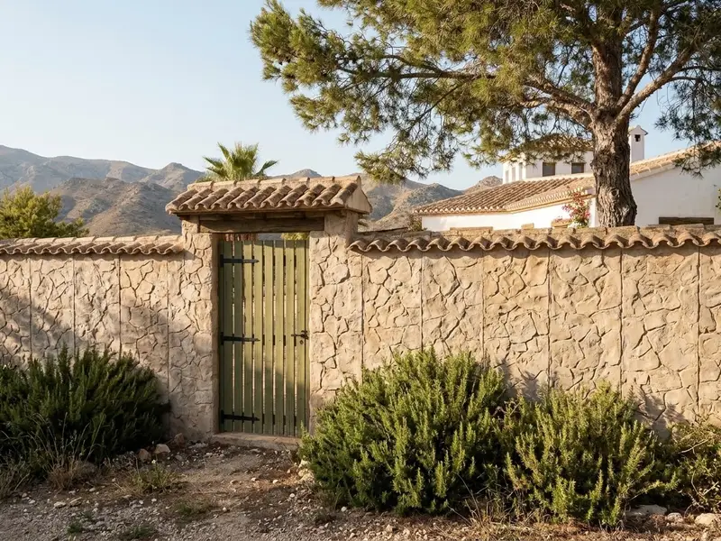 Muro de jardín revestido de hormigón impreso imitación piedra